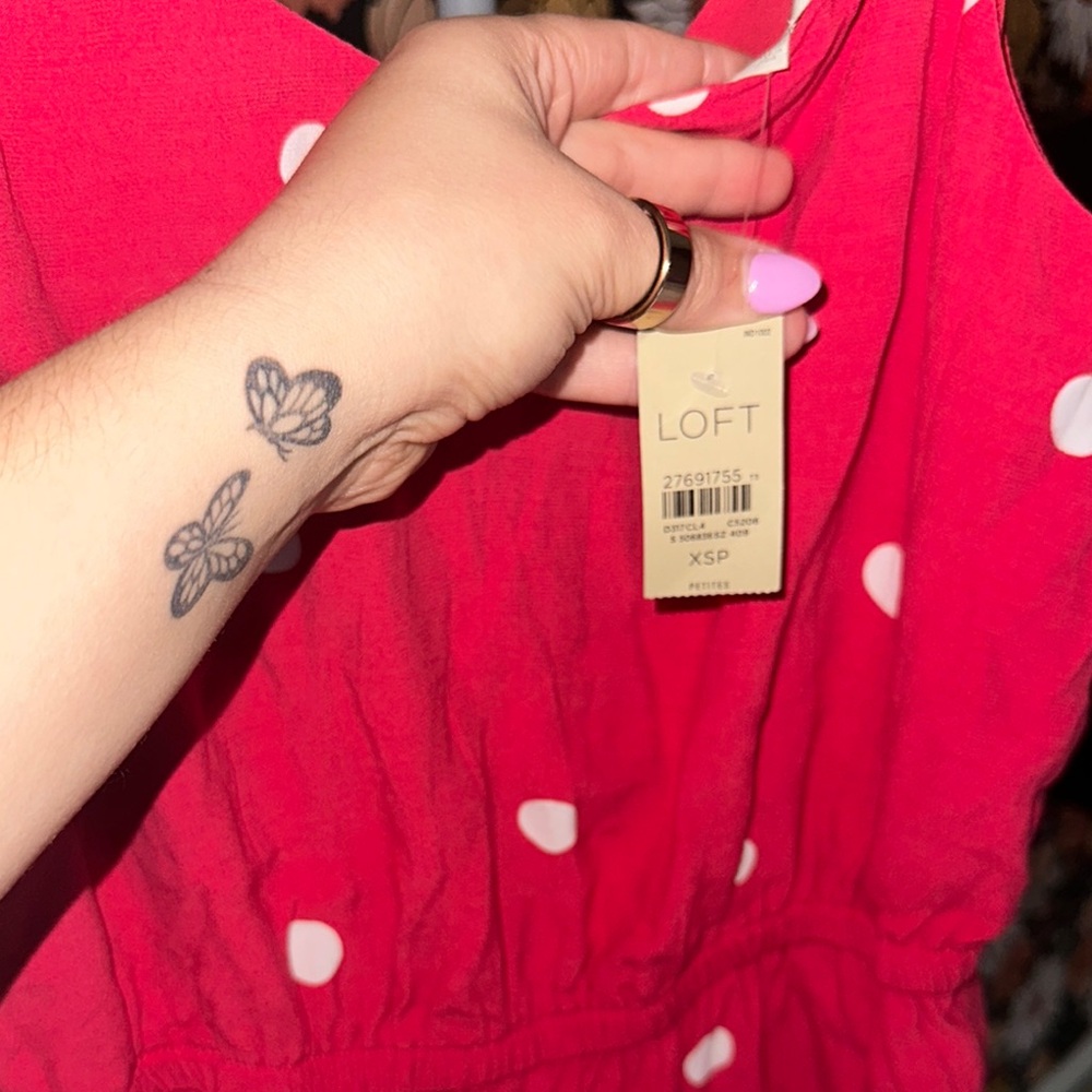 LOFT Vibrant Red Dress with White Dots